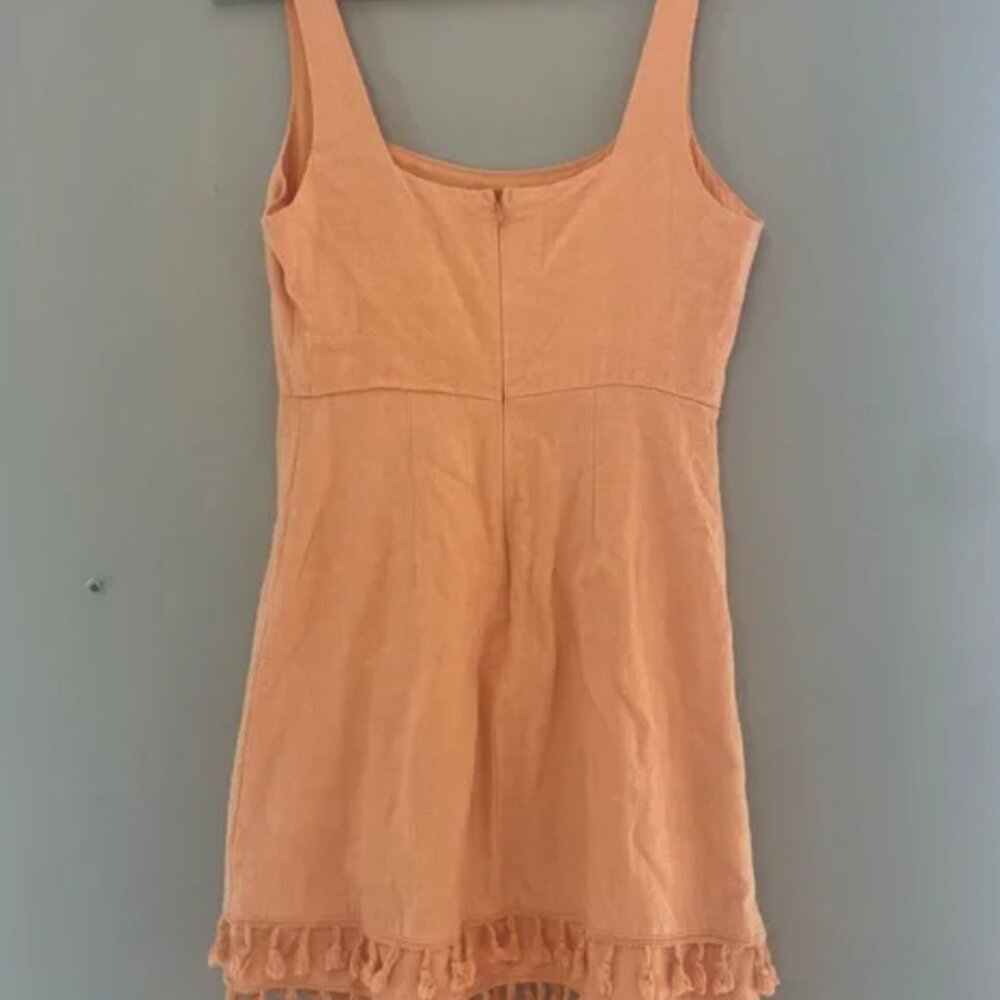 Knit Dress Apricot XS Stretch Double Fringe Sleeveless Linen - Feel the Sunshine - Picture 6 of 8